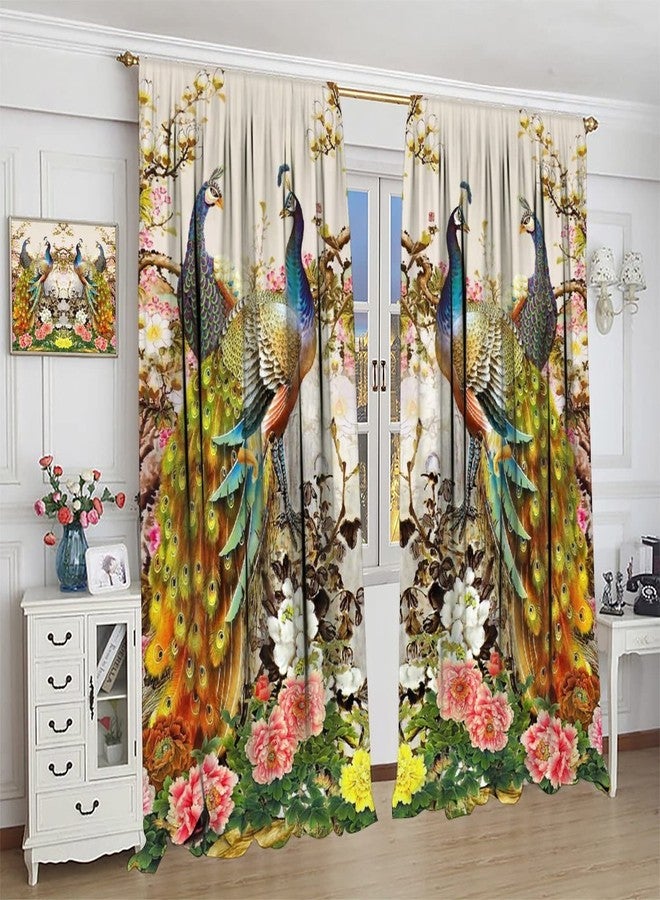 LOMADIA Peacock Blackout Curtain,Retro Animal Window Drapes Gold Beautiful Peony Flower Peacock Rod Pocket Curtain for Bedroom Living Room Kitchen Cafe Office Decor,Total Size of The 2 Panels is 52x84in - Image 3